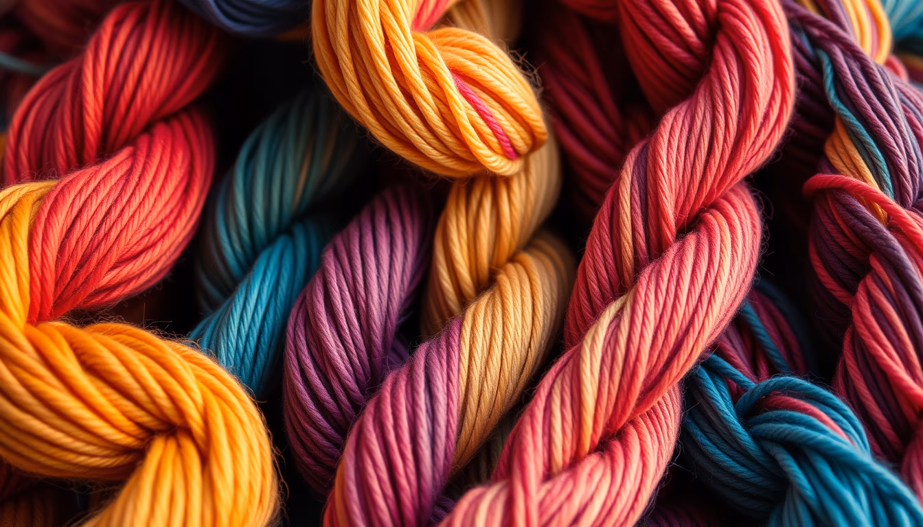 wool yarn skeins rainbow in editorial style