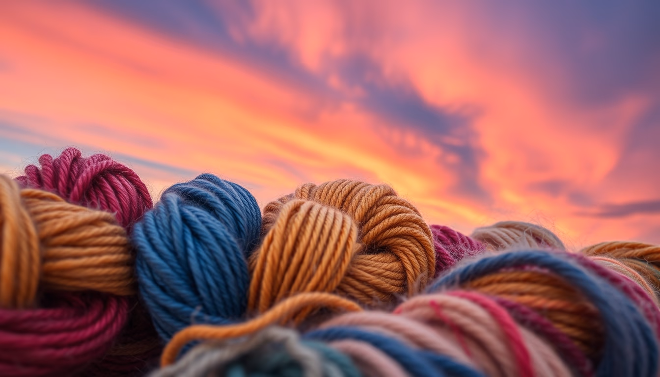 wool yarn skeins rainbow in editorial style