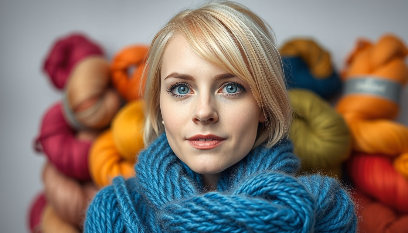 wool yarn skeins rainbow in editorial style