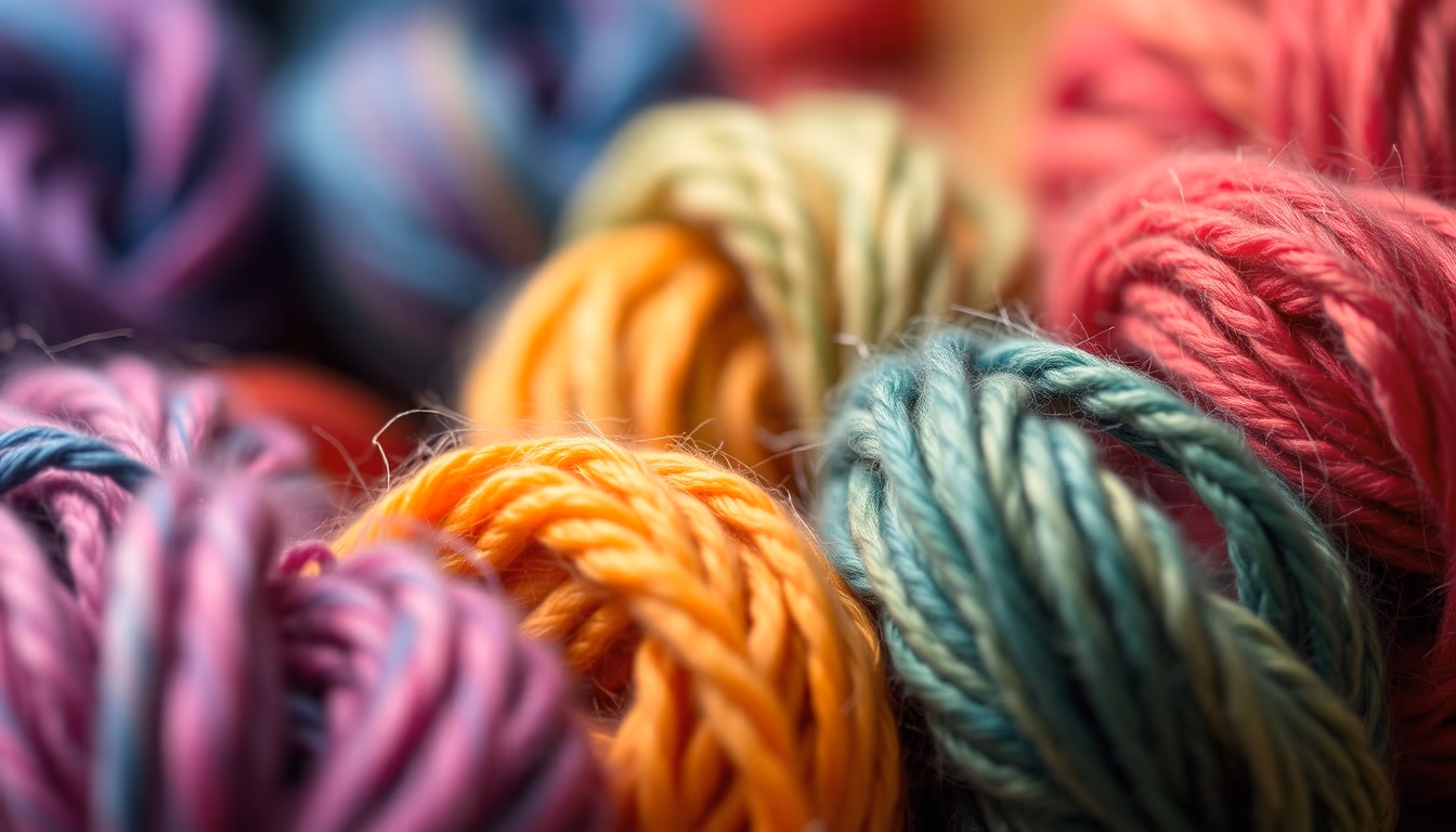 wool yarn skeins rainbow in editorial style