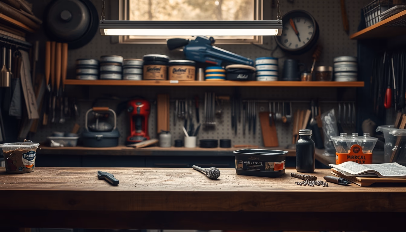 workshop bench tidy in editorial style