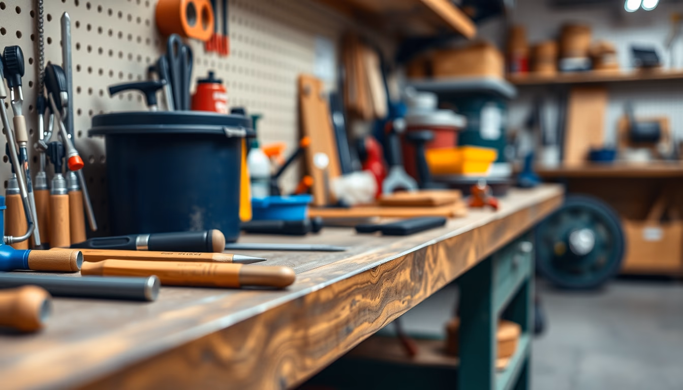 workshop bench tidy in editorial style