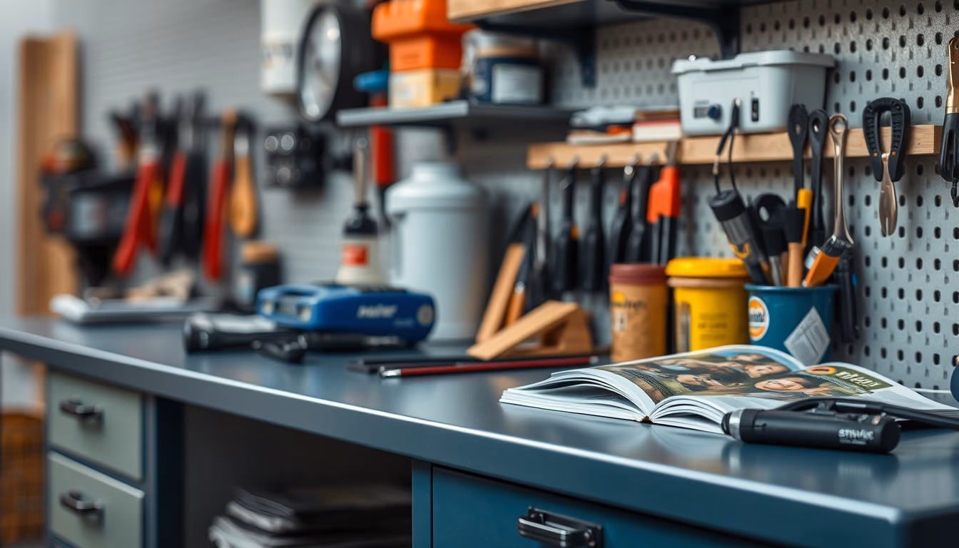 workshop bench tidy in editorial style