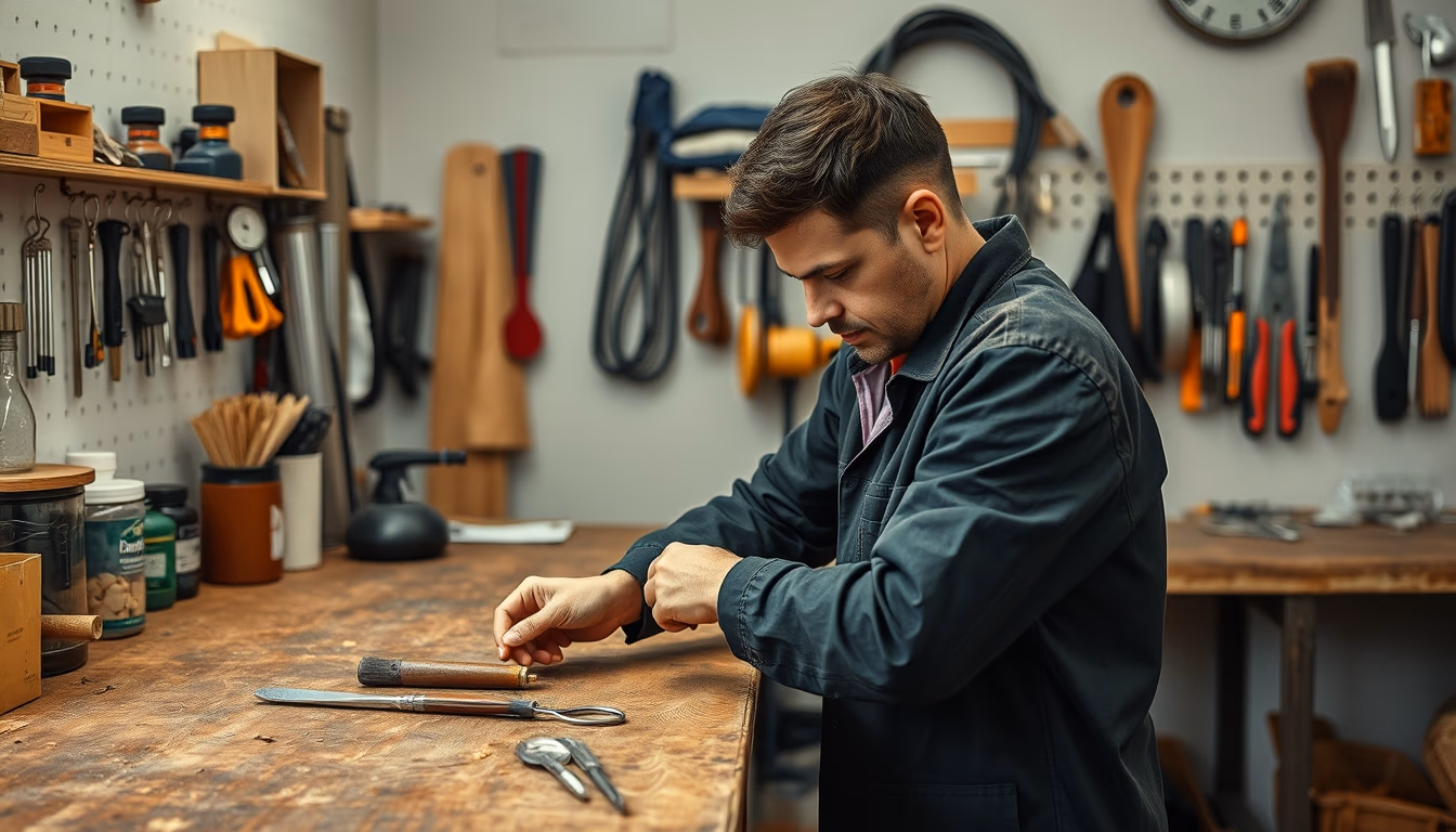 workshop bench tidy in editorial style