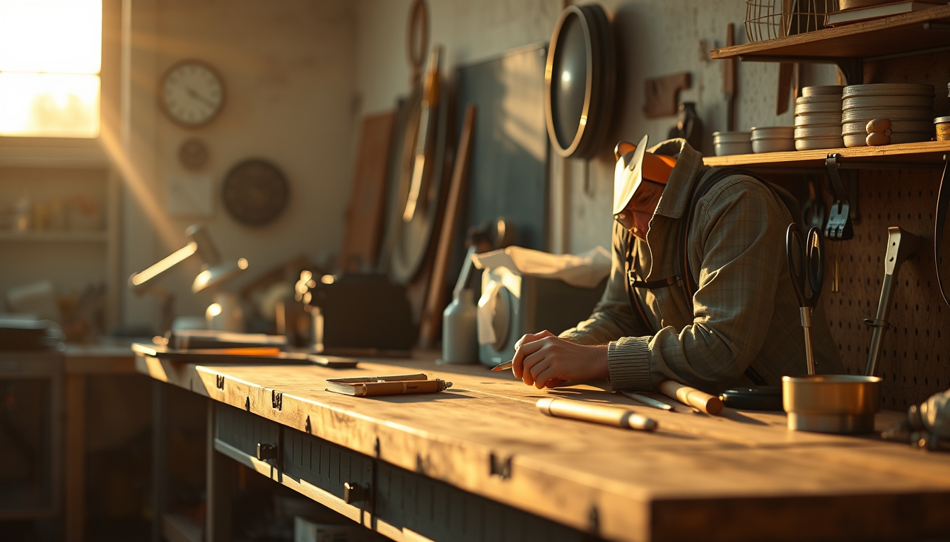 workshop bench tidy in editorial style
