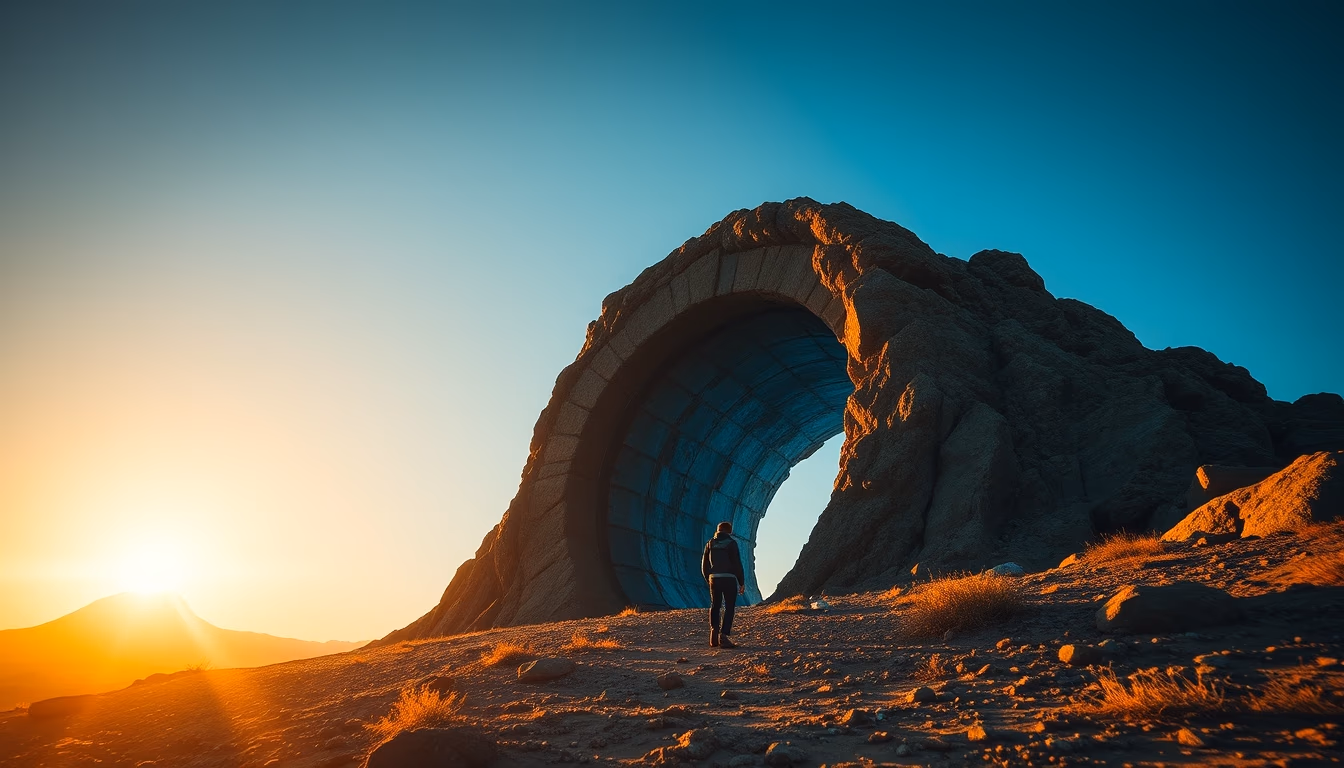 wormhole portal blue in editorial style