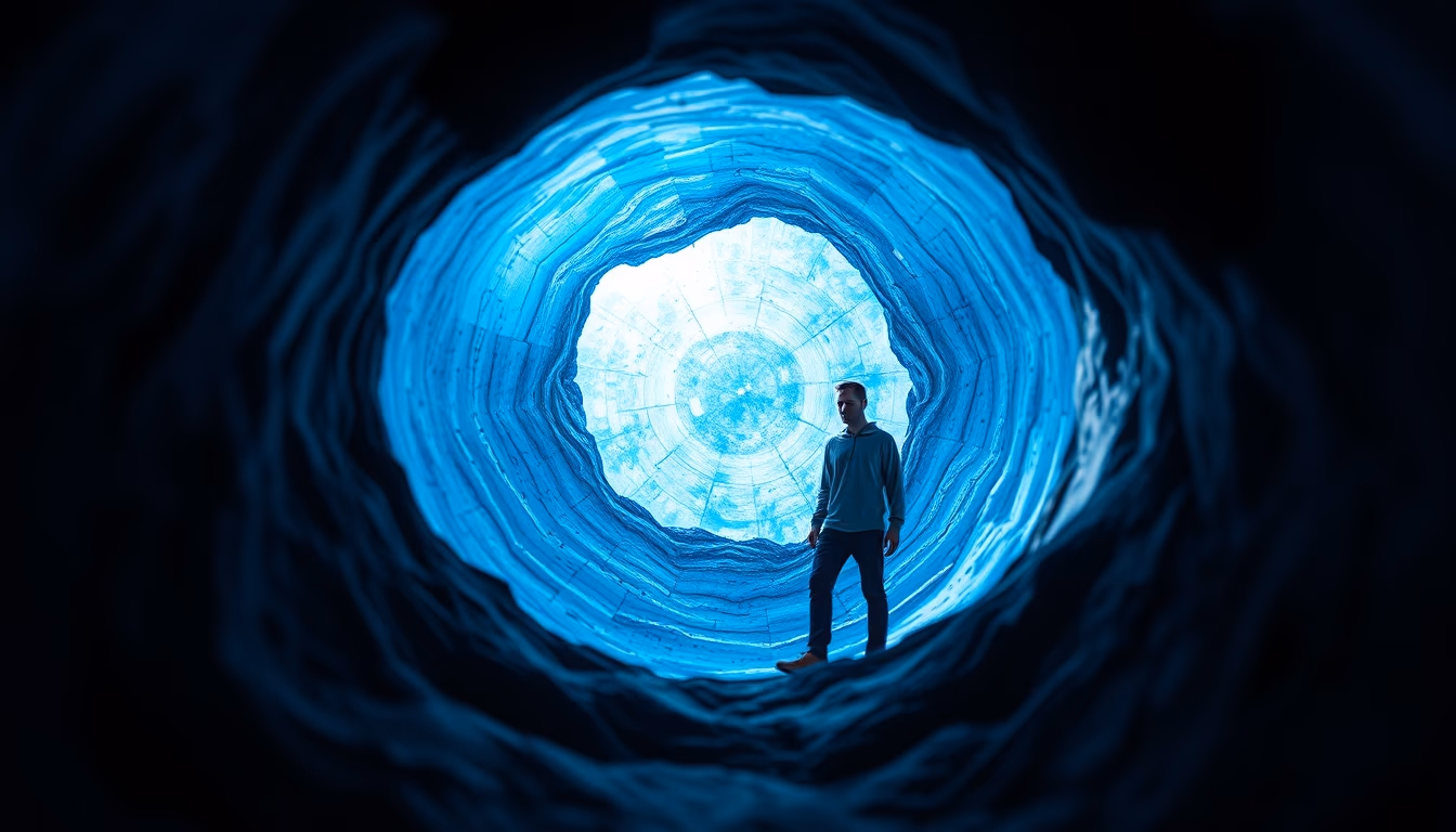 wormhole portal blue in editorial style