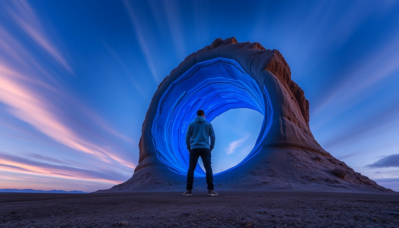 wormhole portal blue in editorial style