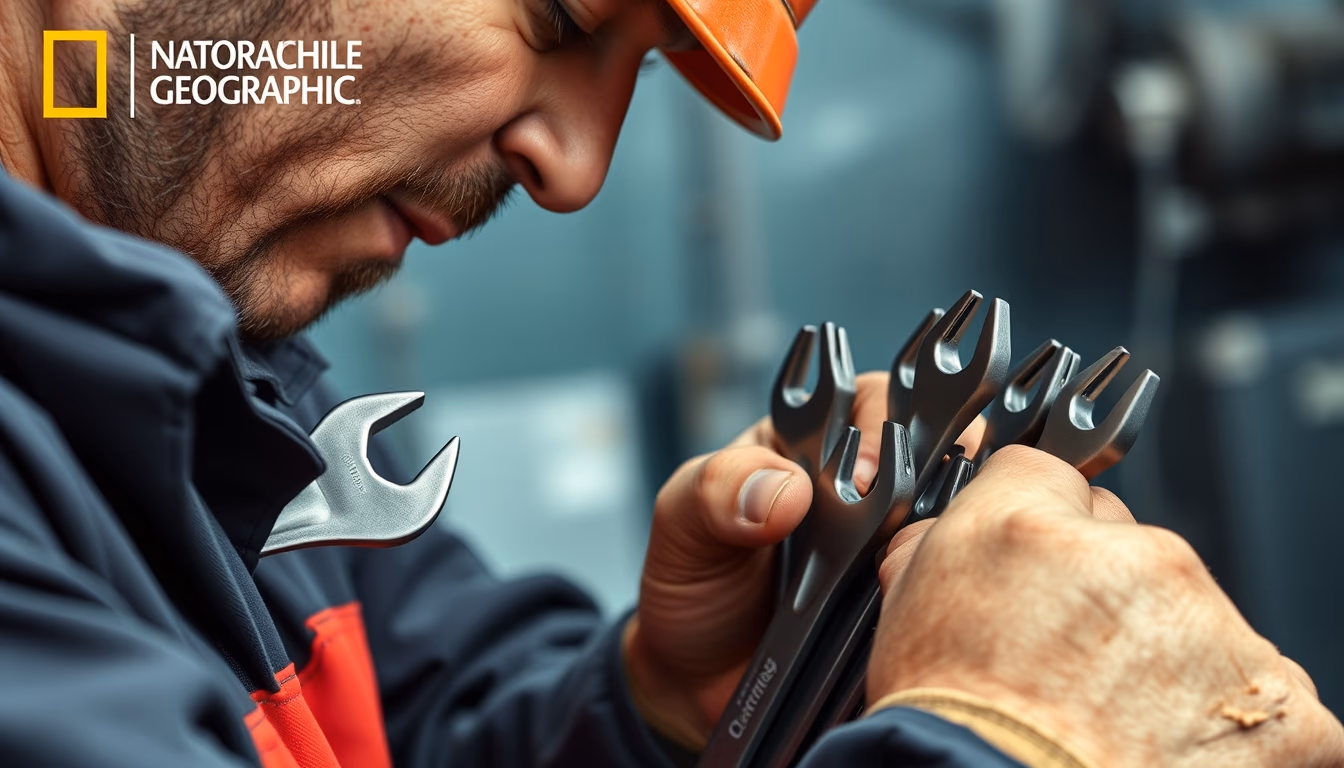 wrench set mechanic in editorial style