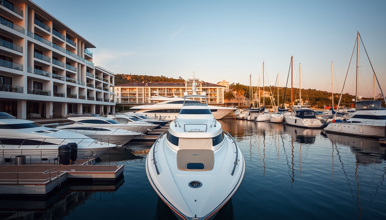 yacht luxury marina in editorial style