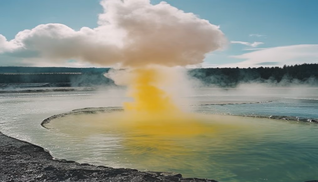 yellowstone geyser in editorial style