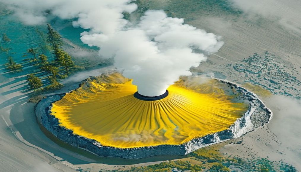 yellowstone geyser in editorial style