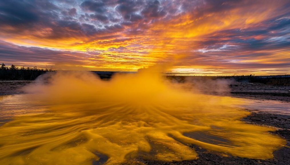 yellowstone geyser in editorial style