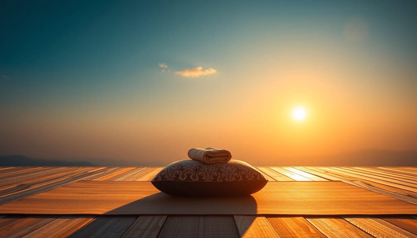 yoga mat with meditation cushion in editorial style