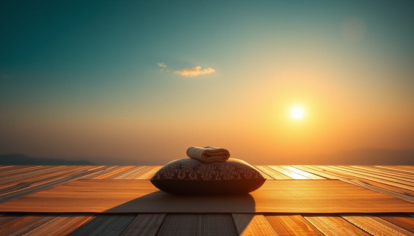 yoga mat with meditation cushion in editorial style