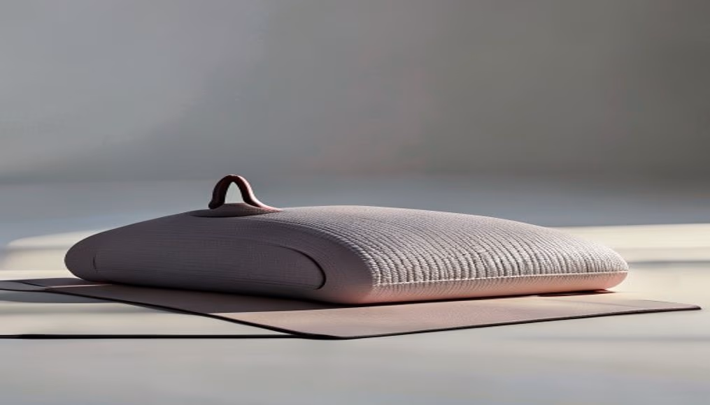 Yoga mat with meditation cushion em estilo editorial