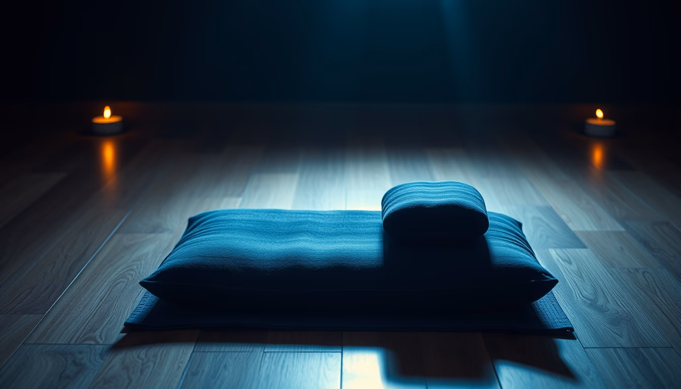 yoga mat with meditation cushion in editorial style