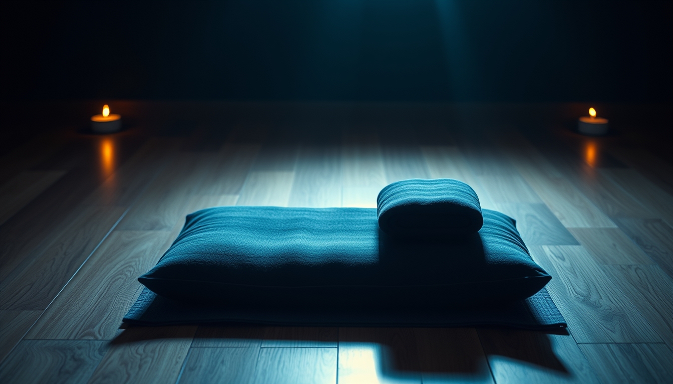 yoga mat with meditation cushion in editorial style