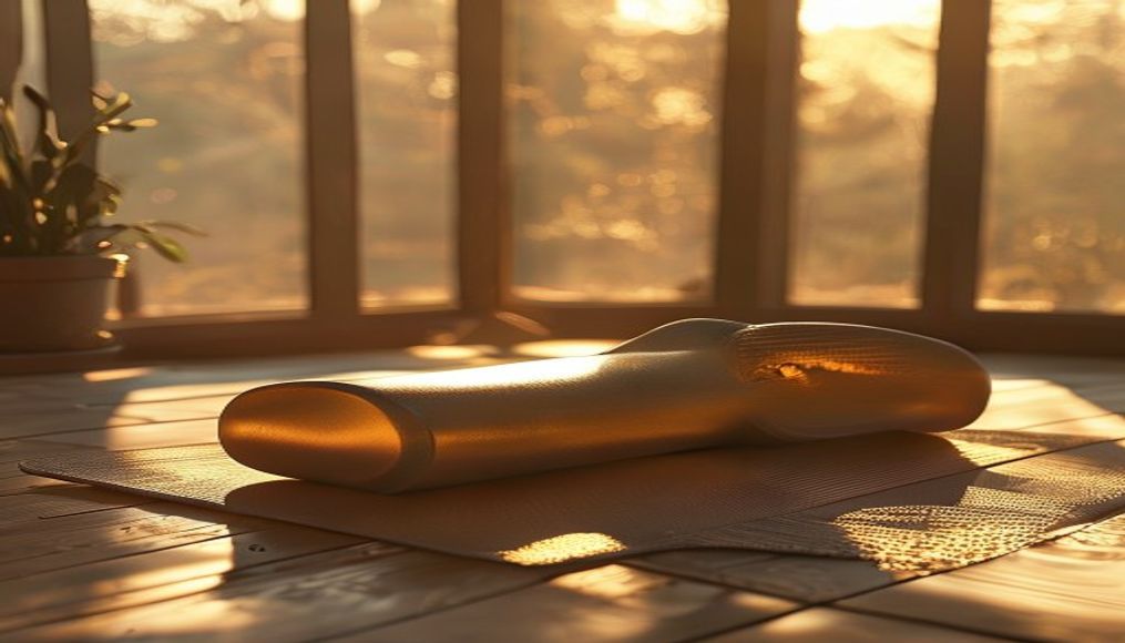 Yoga mat with meditation cushion em estilo editorial