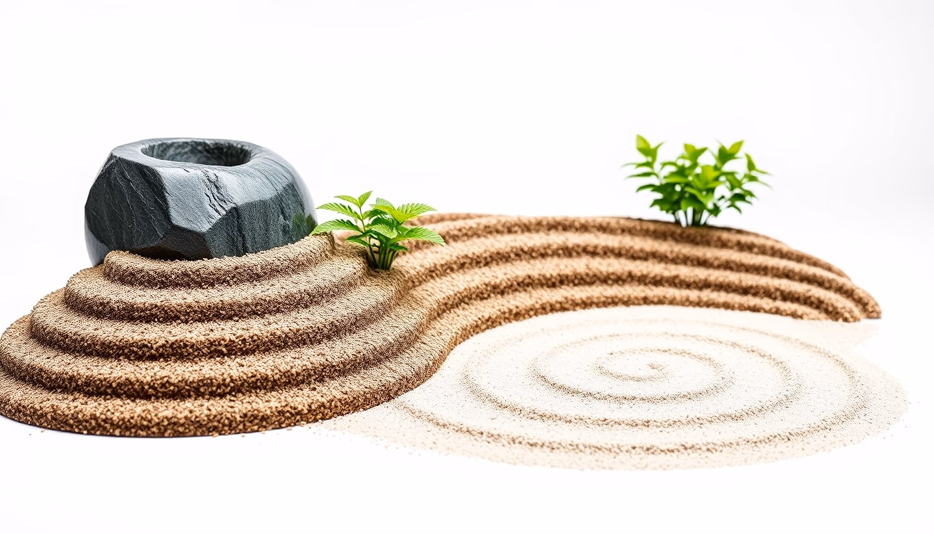 zen garden raked sand in editorial style