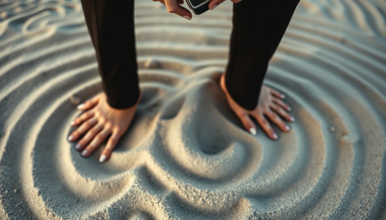 zen garden raked sand in editorial style