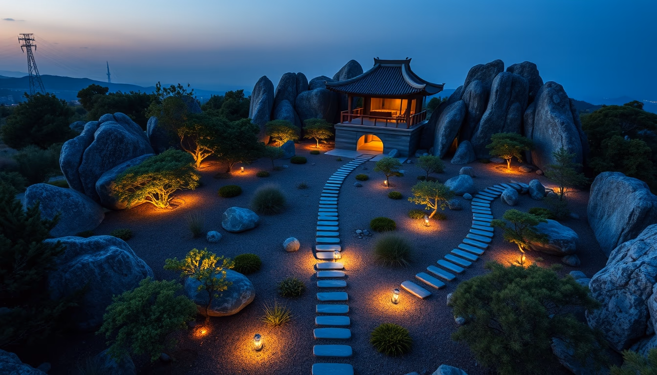 zen rock garden in editorial style