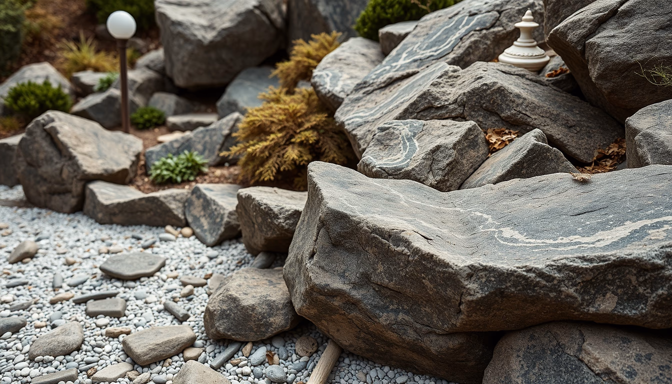 zen rock garden in editorial style
