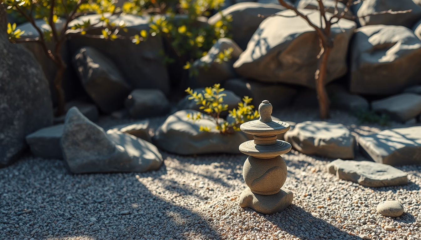 zen rock garden in editorial style