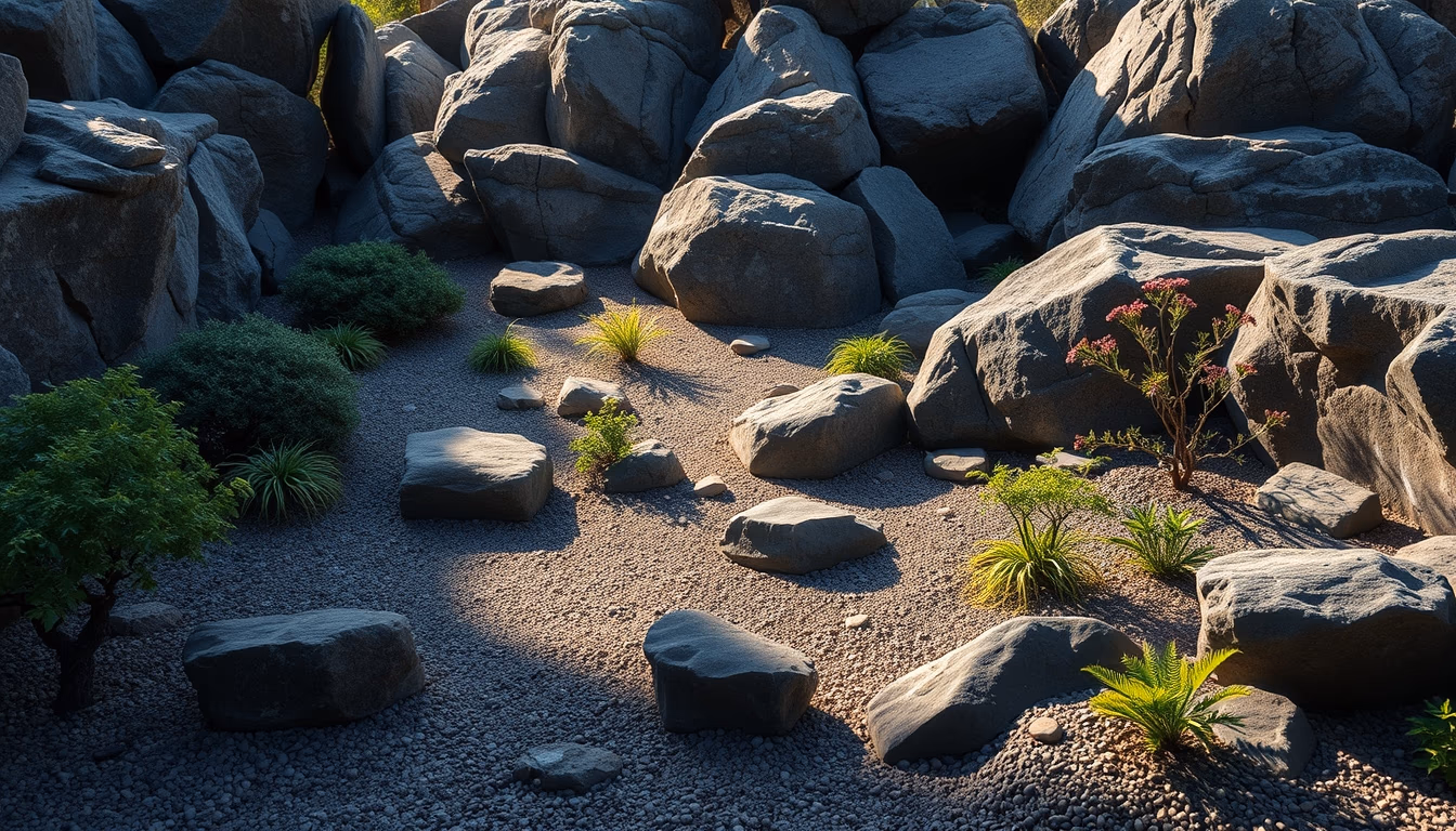 zen rock garden in editorial style