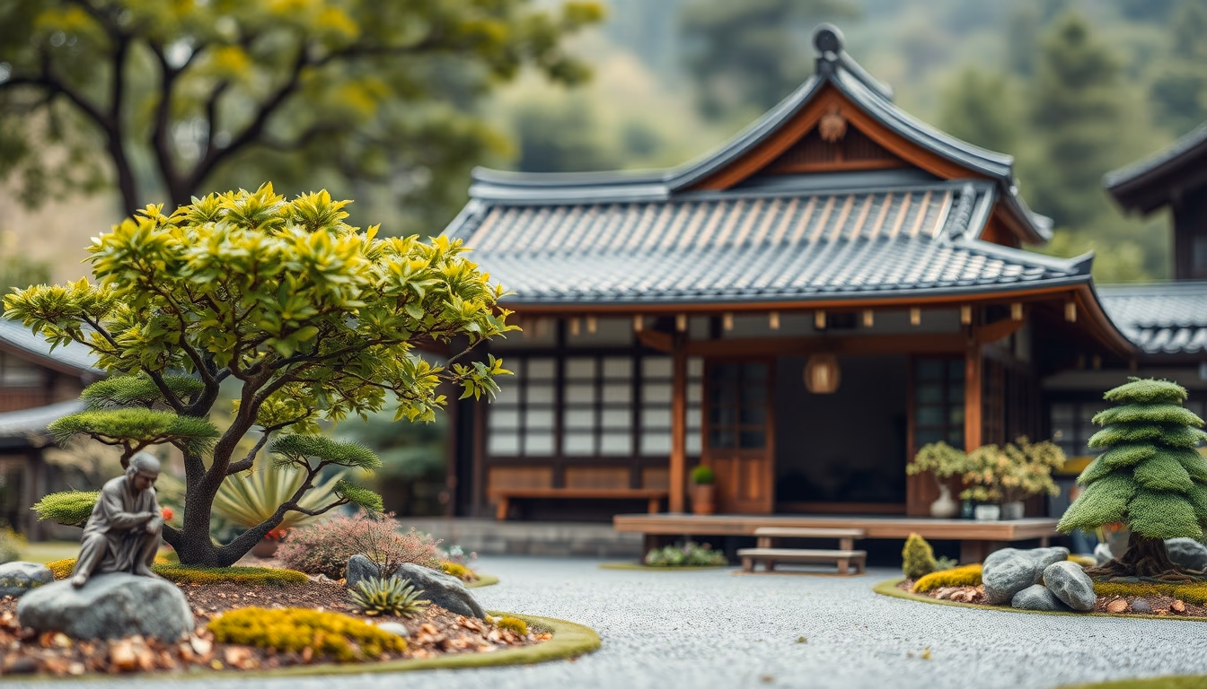 zen tea house rural japan in editorial style