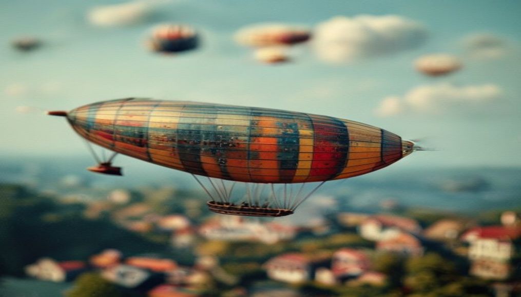 zeppelin airship vintage in editorial style